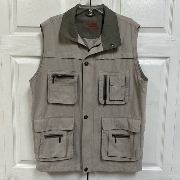 MIAN Utility Vest Mens Khaki Size 2X Pockets Full Zip - Picture 1 of 13